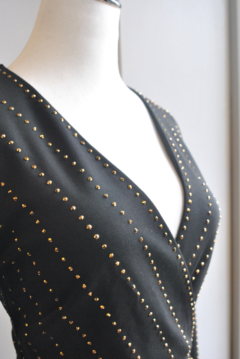 BLACK MIDI DRESS WTH GOLD STUDS