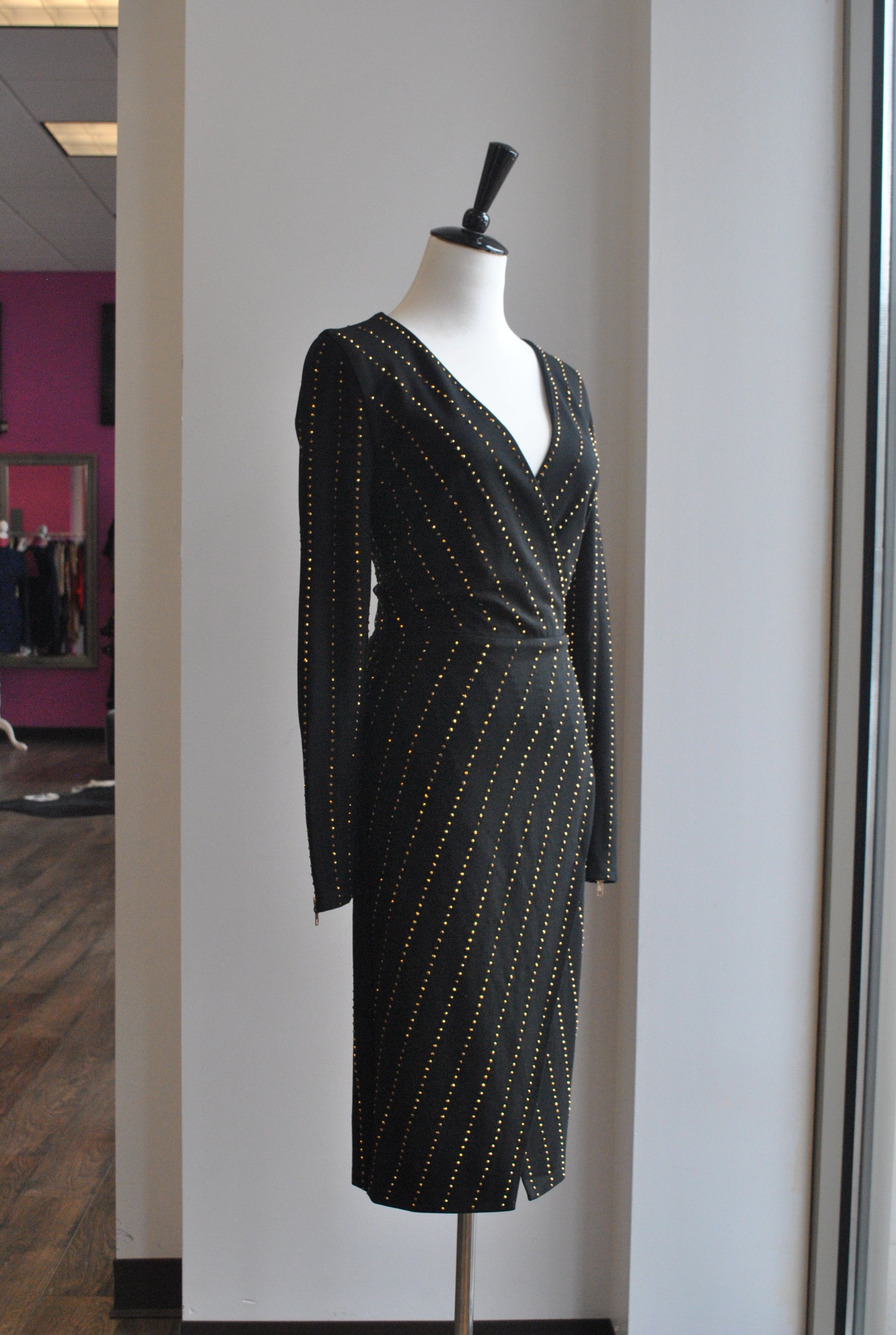 BLACK MIDI DRESS WTH GOLD STUDS – Le Obsession Boutique