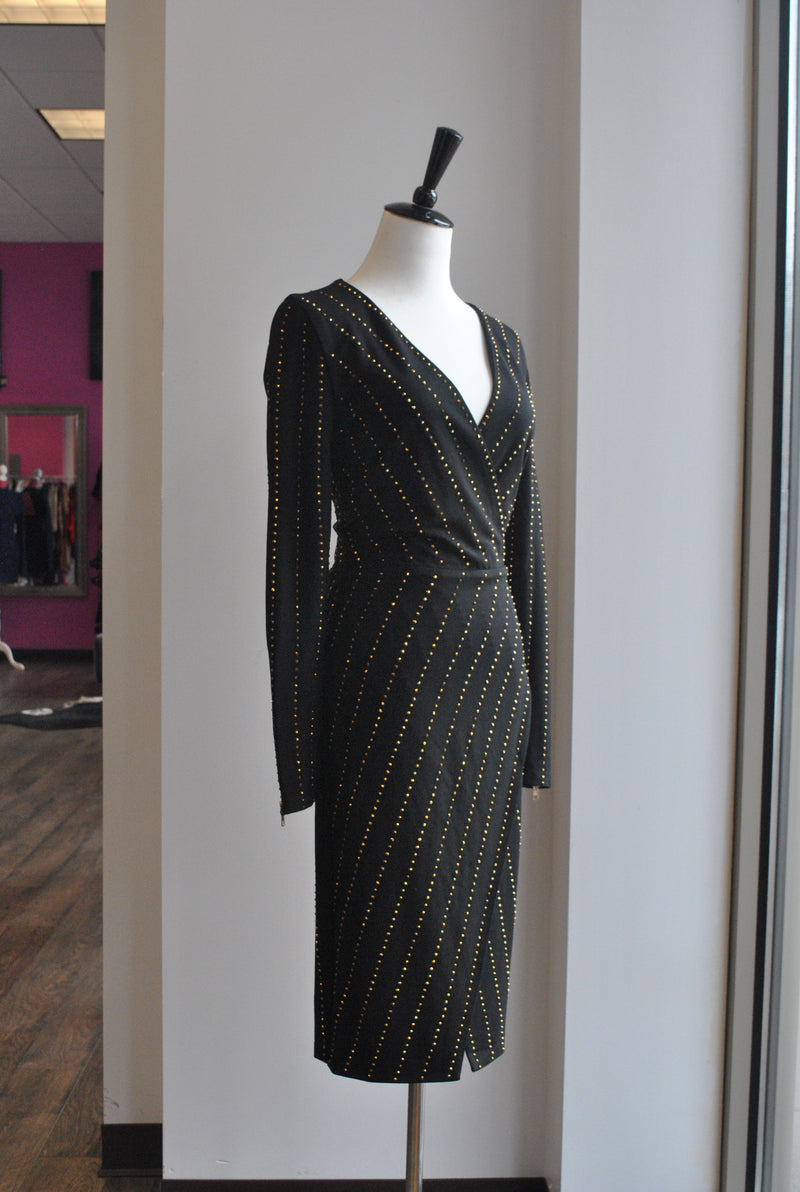 BLACK MIDI DRESS WTH GOLD STUDS