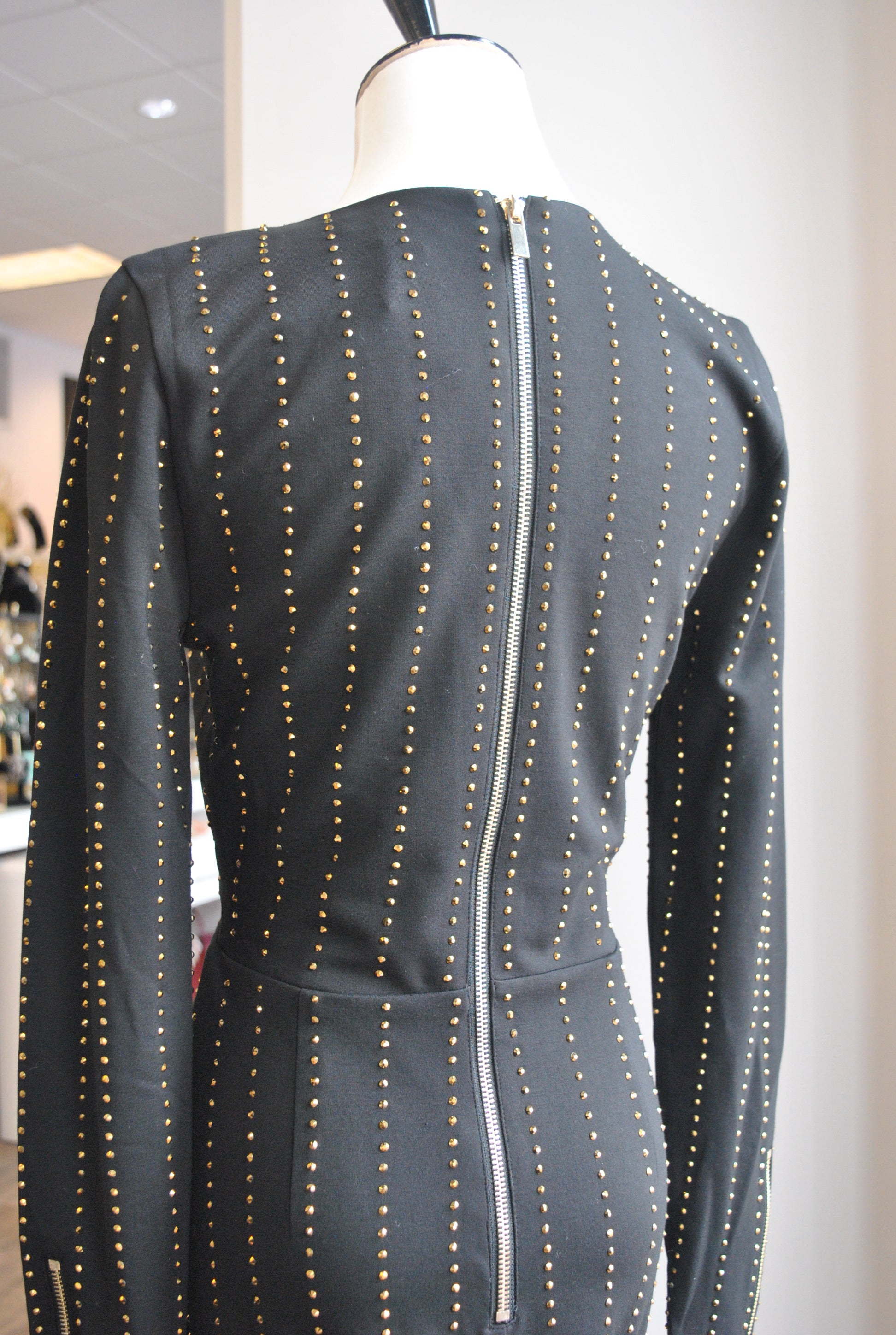 BLACK MIDI DRESS WTH GOLD STUDS – Le Obsession Boutique