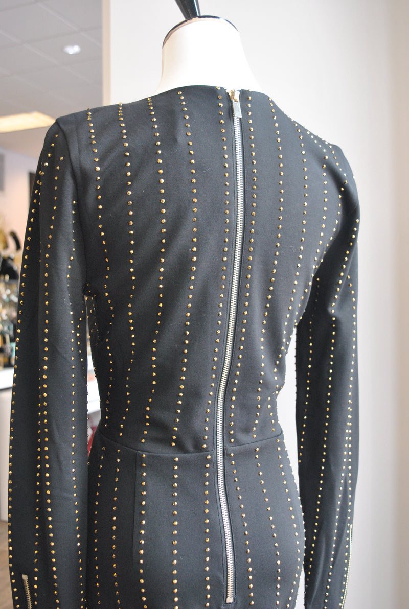 BLACK MIDI DRESS WTH GOLD STUDS
