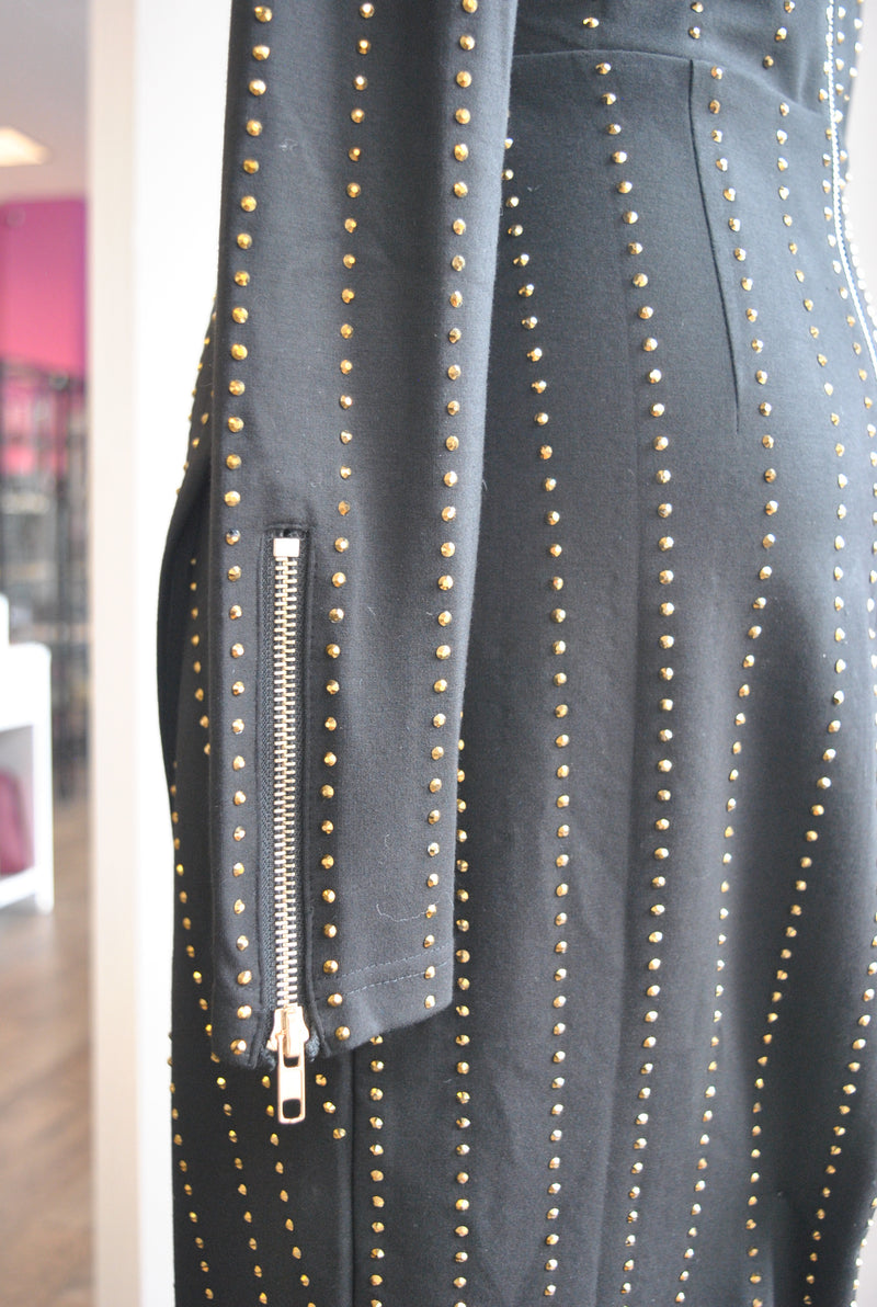 BLACK MIDI DRESS WTH GOLD STUDS