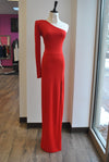 RED LONG ASYMMETRIC DRESS EVENING DRESS