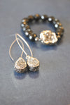 BLACK ONYX SILVER DRUZY AND SWAROVSKI CRYSTALS STRETCHY BRACELET SET