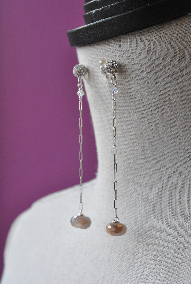PEACH MOONSTONES DROP DELICATE EARRINGS