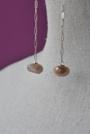 PEACH MOONSTONES DROP DELICATE EARRINGS