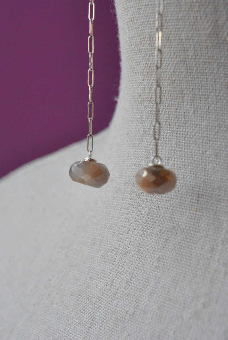 PEACH MOONSTONES DROP DELICATE EARRINGS