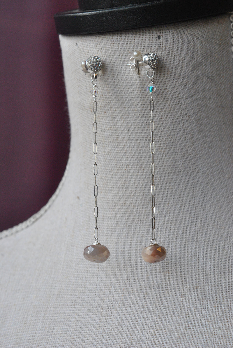 PEACH MOONSTONES DROP DELICATE EARRINGS