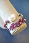 RUBY, RASPBERRY MOONSTONE AND WHITE MOTHER OF PEARLS BRACELET SET