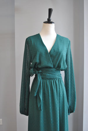 CLEARANCE - EMERALD GREEN MAXI DRESS WITH A BELT