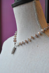 PEACH MOONSTONES CHOKER STYLE NECKLACE WITH DETACHABLE CHARM / DOUBLE BRACELET