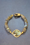 LABRADORITE AND RHINESTONES GOLD FINISH BRACELET