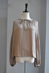 TAUPE SILKY TOP WITH STUDS AND STATEMENT SLEEVES