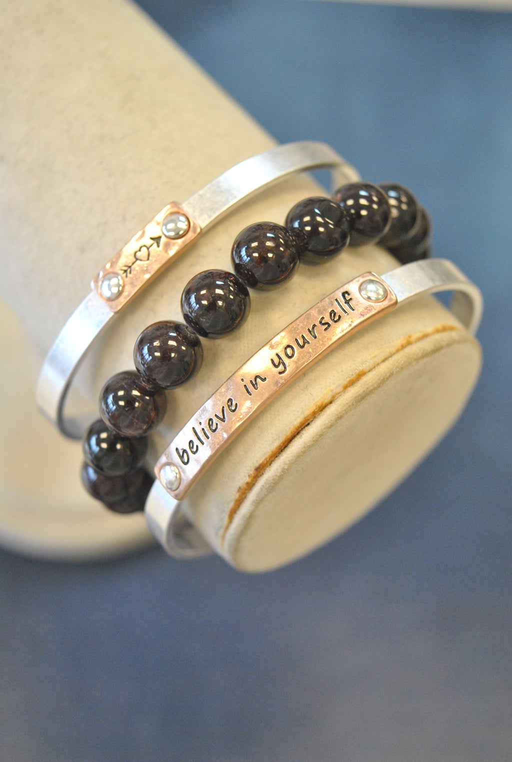 3 PIECES INSPIRATIONAL SET - GARNET - "BELIEVE IN YOURSELF"