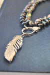 PEACOCK FRESHWATER PEARLS LONG STATEMENT NECKLACE WITH FEATHER PENDANT