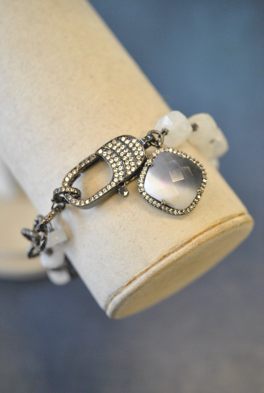WHITE MOONSTONES ASYMMETRIC CHARM BRACELET