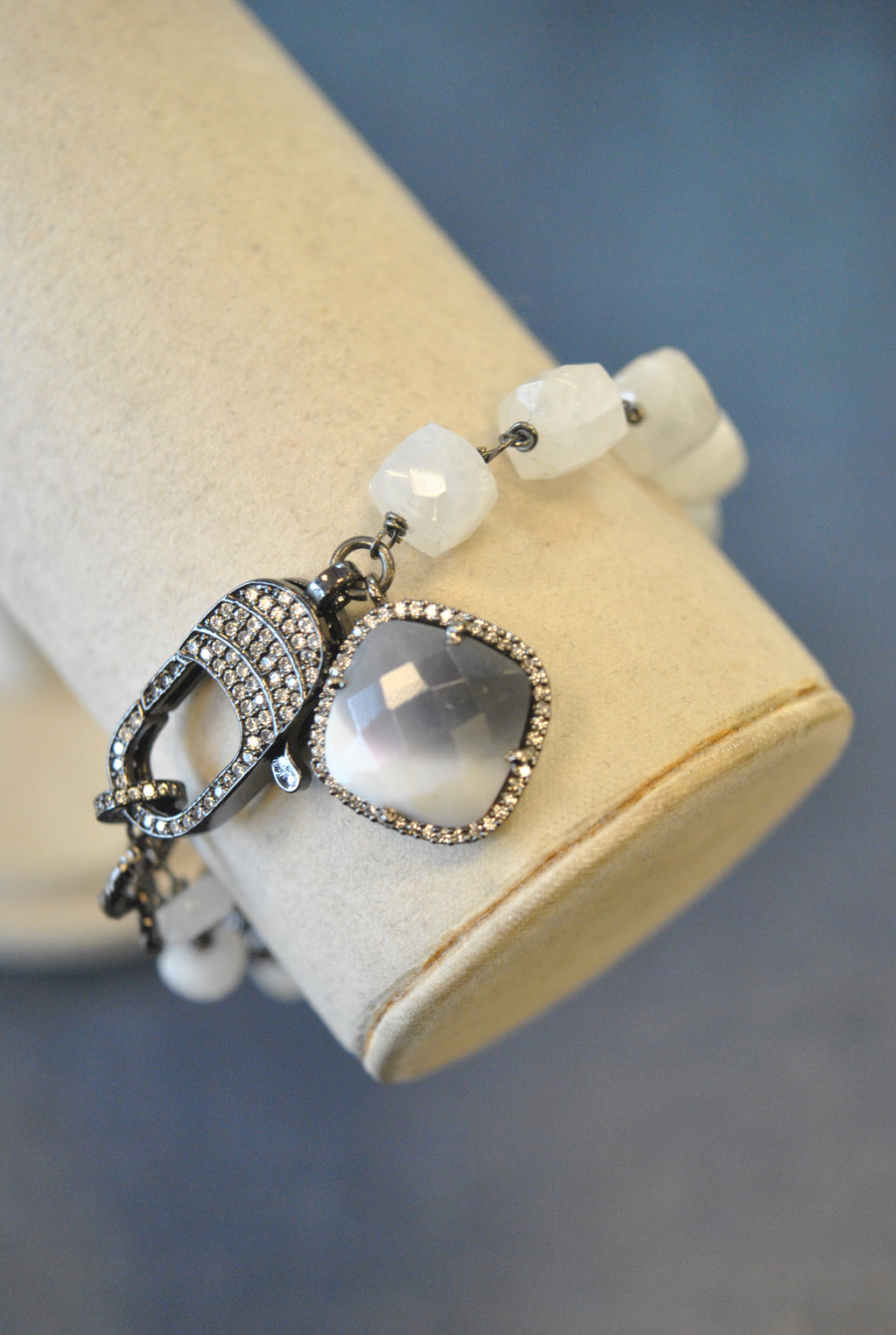 WHITE MOONSTONES ASYMMETRIC CHARM BRACELET