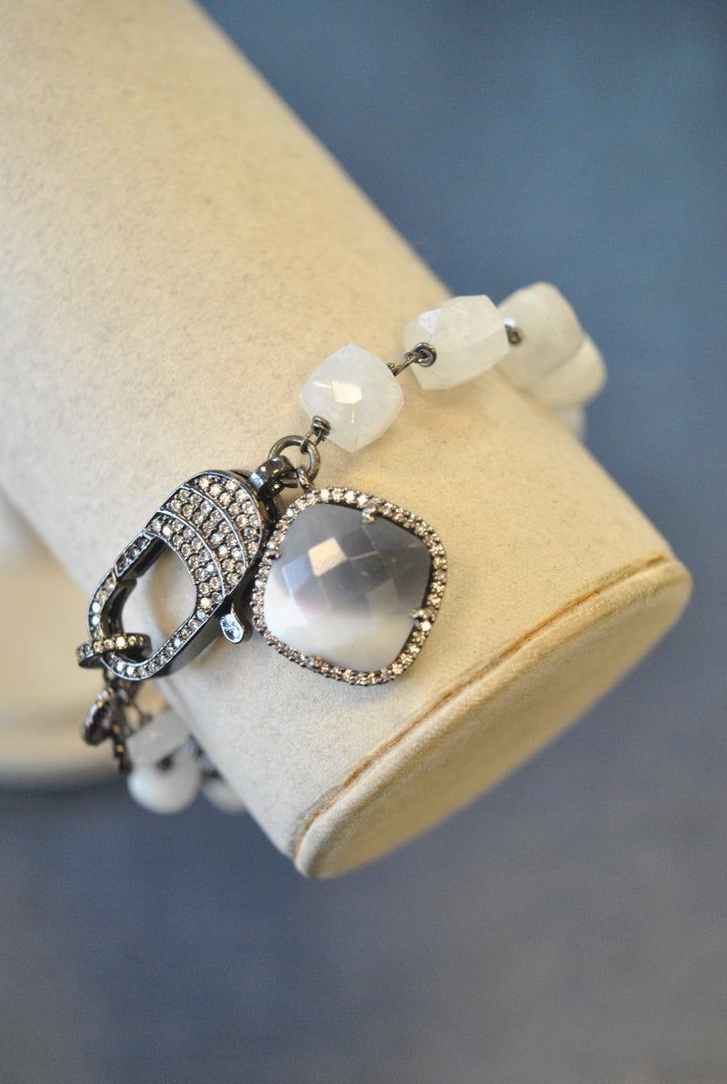 WHITE MOONSTONES ASYMMETRIC CHARM BRACELET