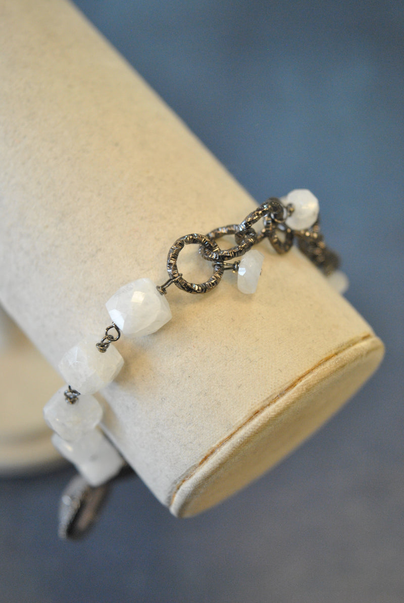 WHITE MOONSTONES ASYMMETRIC CHARM BRACELET