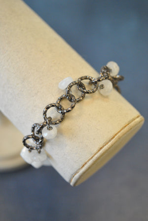 WHITE MOONSTONES ASYMMETRIC CHARM BRACELET