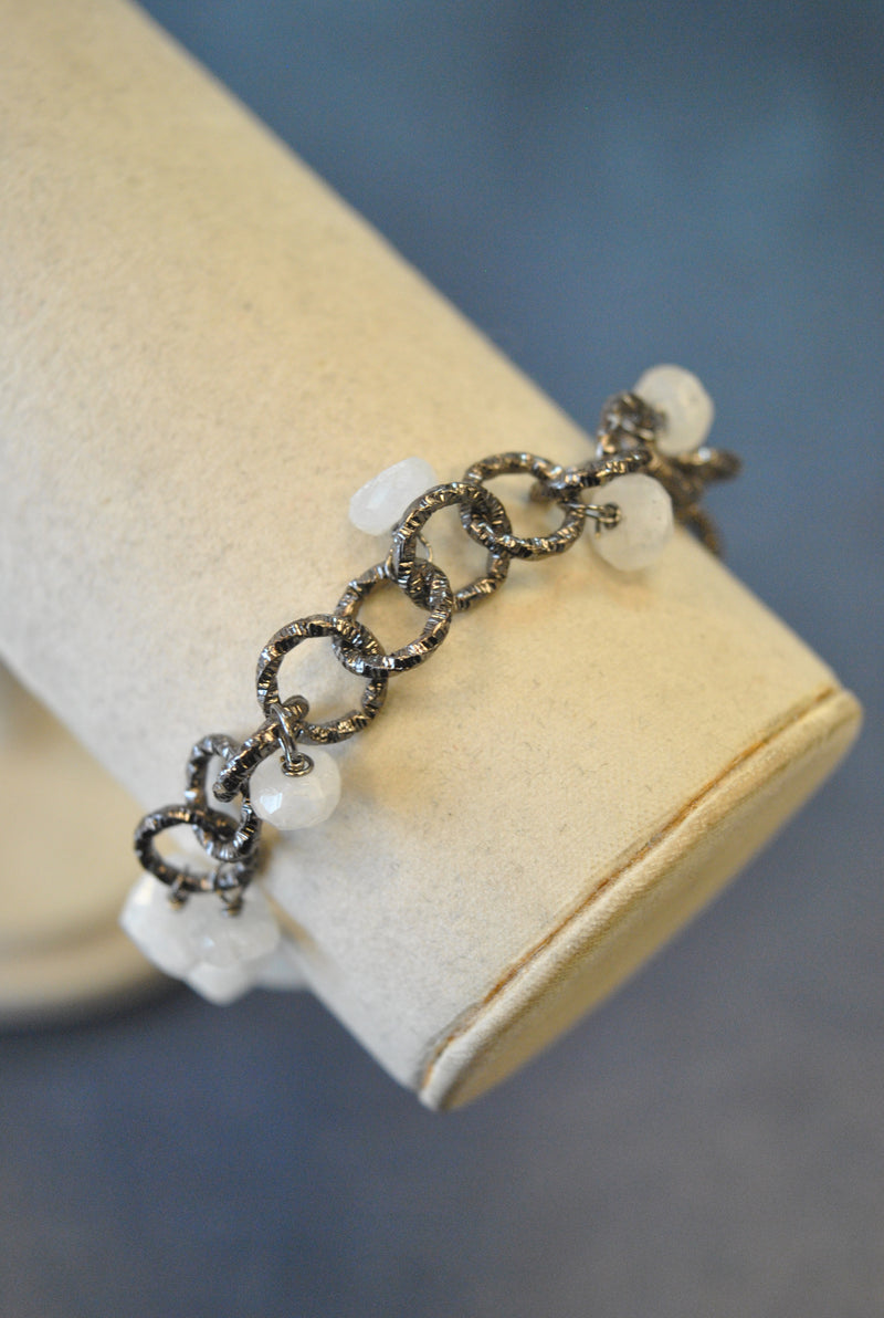 WHITE MOONSTONES ASYMMETRIC CHARM BRACELET