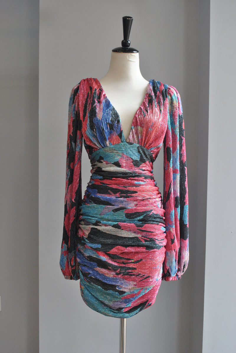 MULTICOLOR MINI PARTY DRESS WITH OPEN BACK
