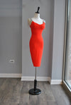 RED BANDAGE DRESS WITH CRYSTAL DETAIL