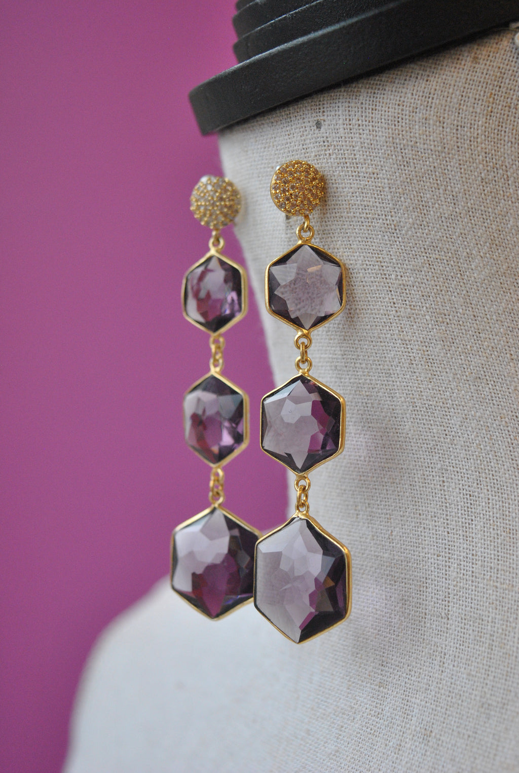 AMETHYST LONG STATEMENT EARRINGS