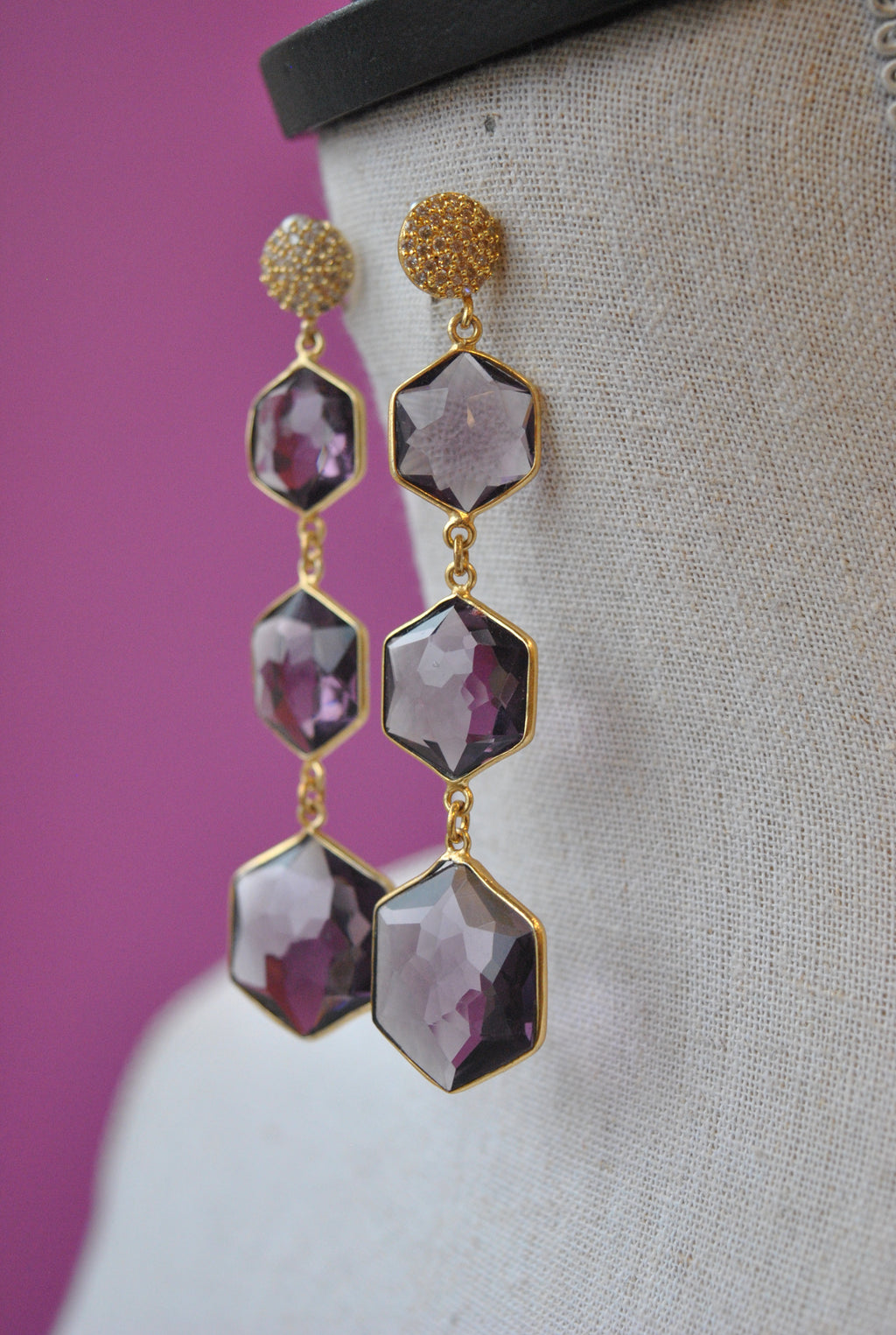 AMETHYST LONG STATEMENT EARRINGS