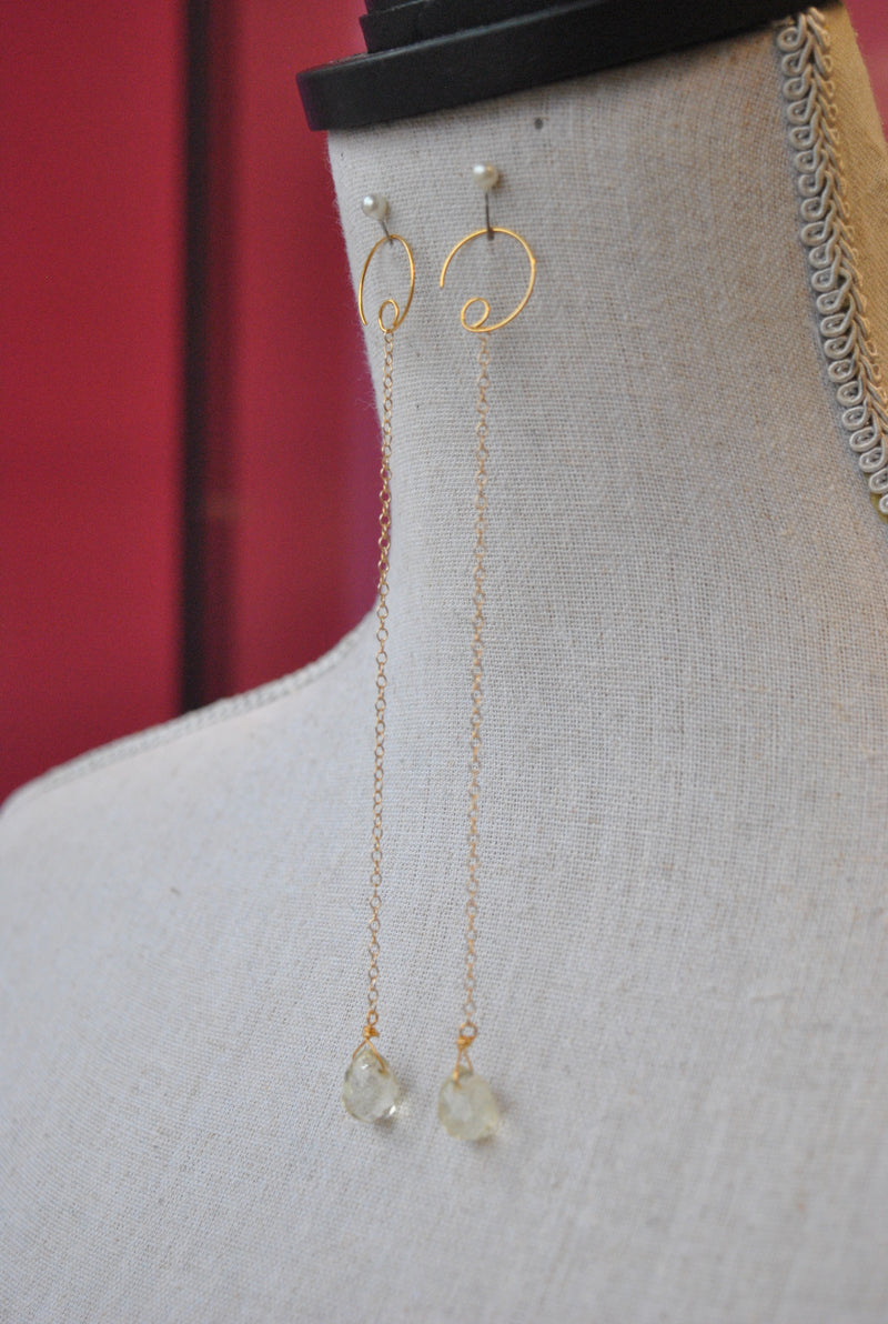 CITRINE TEARDROPS LONG DELICATE EARRINGS