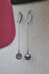 WHITE AND BLACK MOSS AGATE DROP LONG EARRINGS