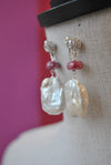 MOTHER OF PEARLS AND RUBY MOONSTONE ELEGANT EARRINGS