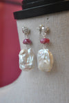 MOTHER OF PEARLS AND RUBY MOONSTONE ELEGANT EARRINGS