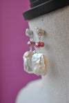 MOTHER OF PEARLS AND RUBY MOONSTONE ELEGANT EARRINGS