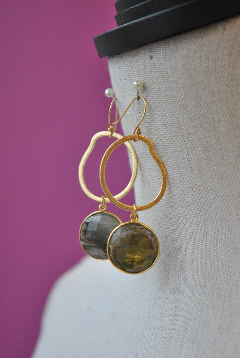 LABRADORITE ON GOLD STATEMENT EARRINGS