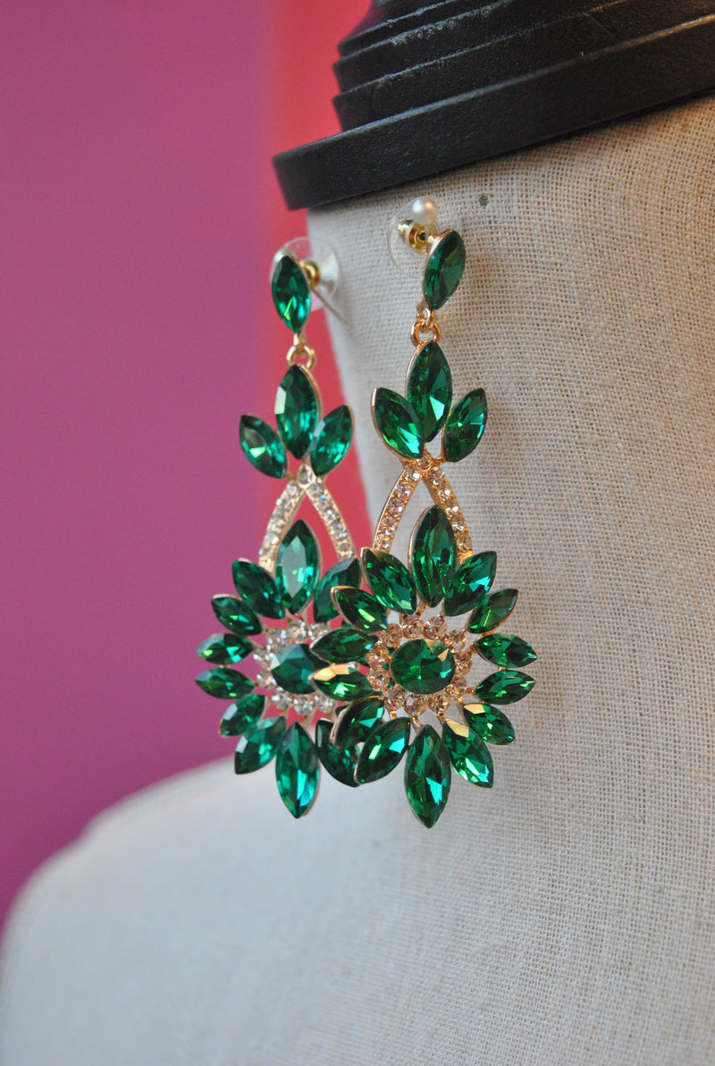 FASHION COLLECTION - EMERALD GREEN CRYSTAL STATEMENT EARRINGS