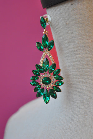 FASHION COLLECTION - EMERALD GREEN CRYSTAL STATEMENT EARRINGS