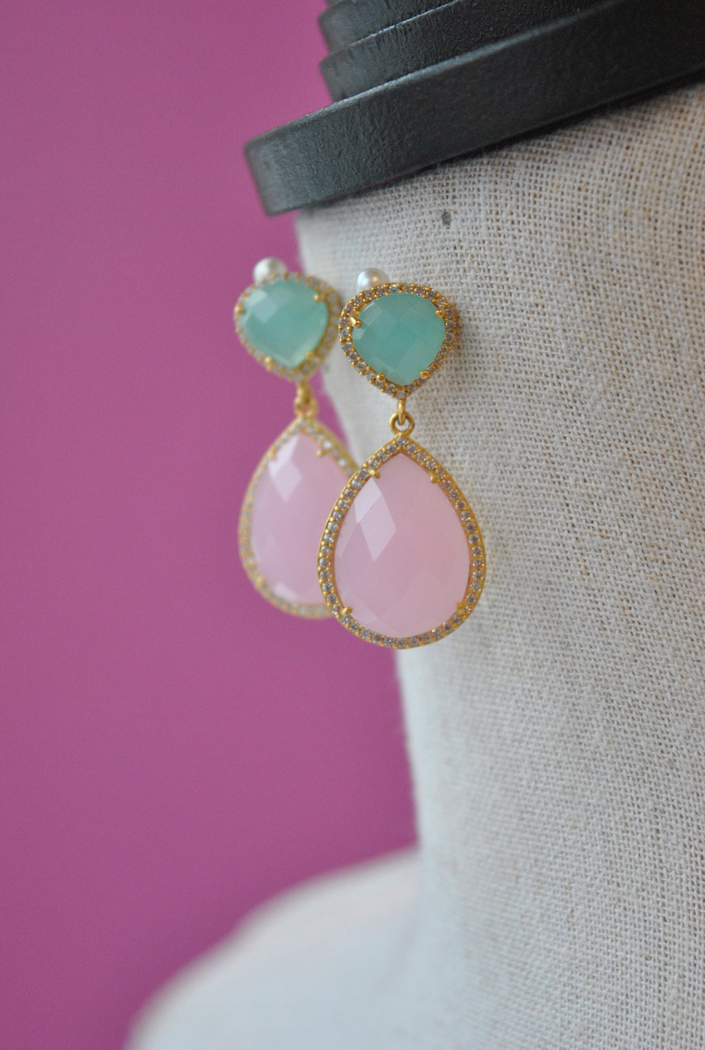 PINK AND BLUE QUARTZ EARRINGS