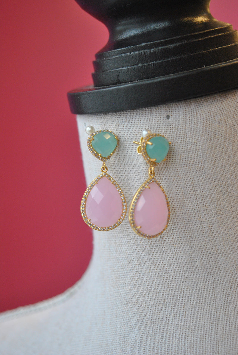 PINK AND BLUE QUARTZ EARRINGS