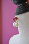 RUBIES AND WHITE JUMBO GRESHWAETR PEARLS ELEGANT EARRINGS