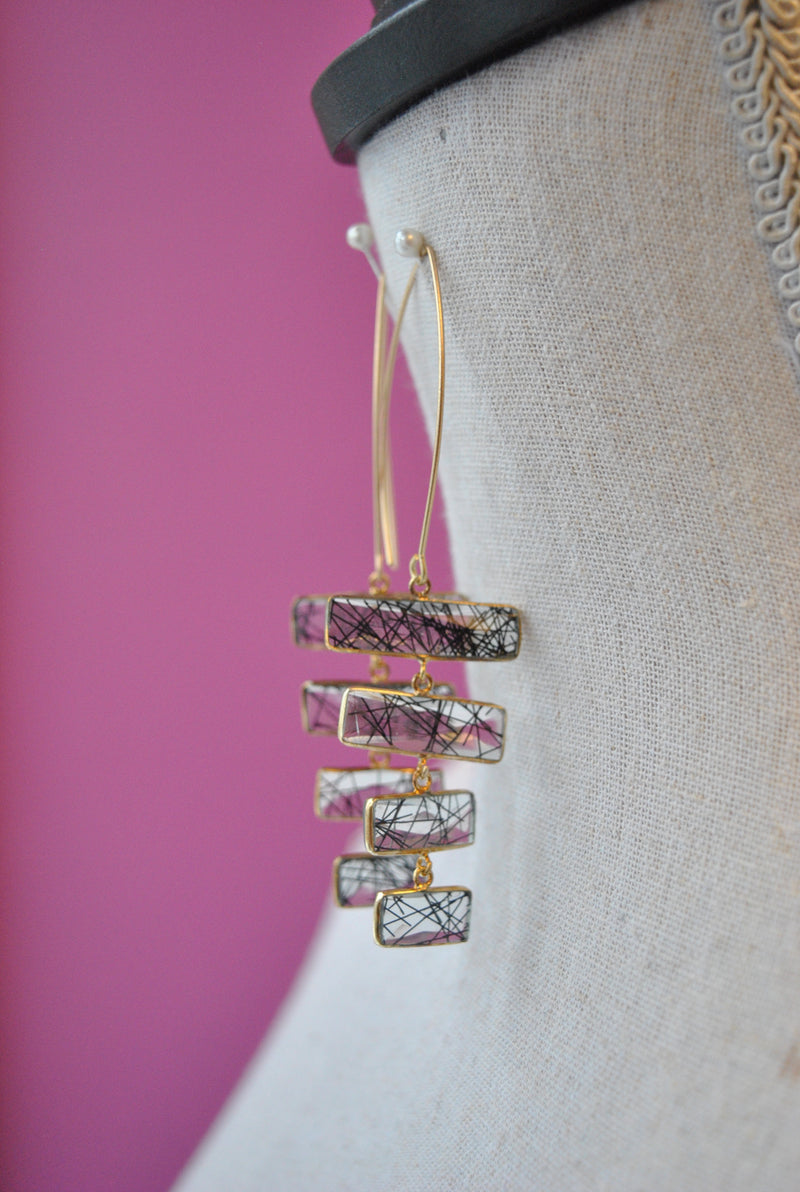 TOURMALINATED QUARTZ STATEMENT LONG EARRINGS