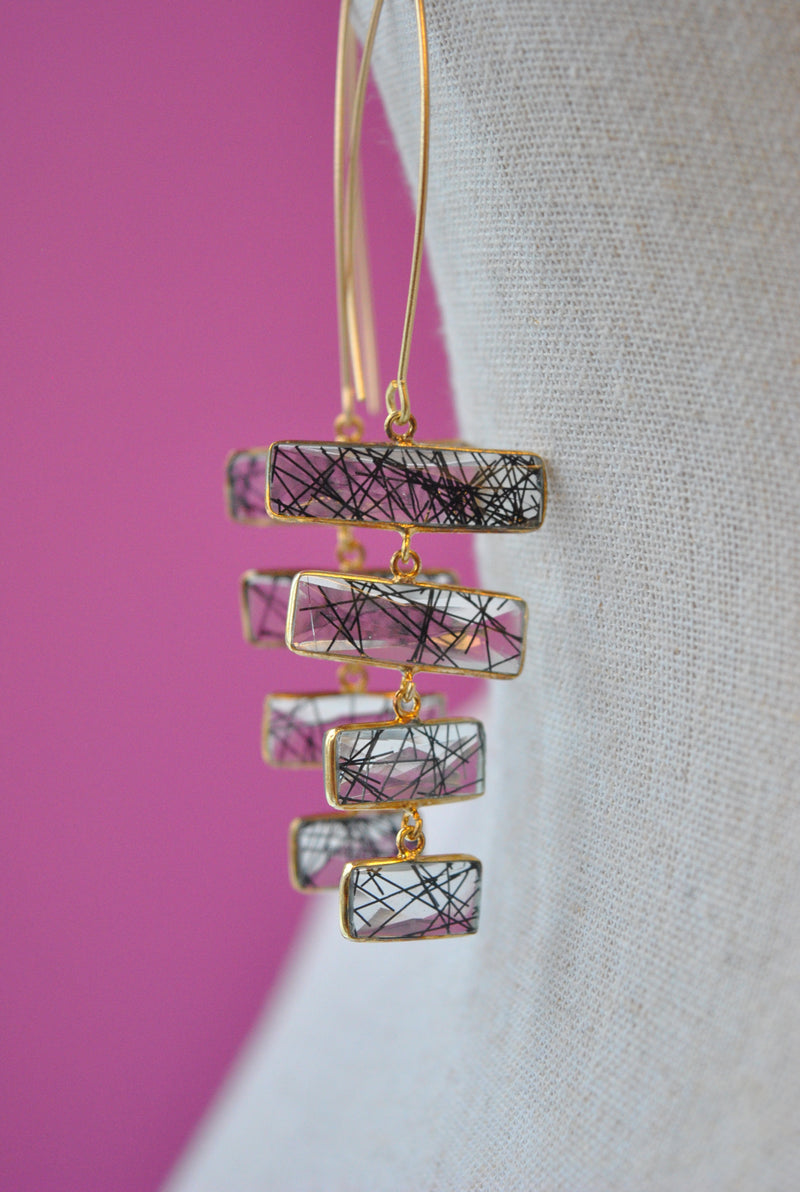 TOURMALINATED QUARTZ STATEMENT LONG EARRINGS