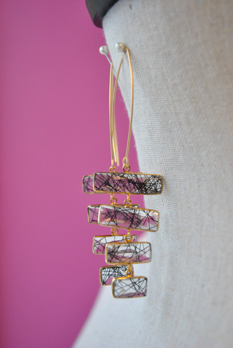 TOURMALINATED QUARTZ STATEMENT LONG EARRINGS