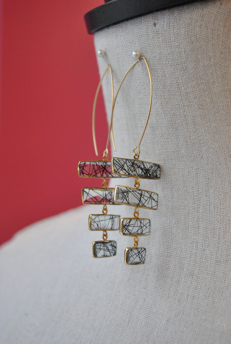 TOURMALINATED QUARTZ STATEMENT LONG EARRINGS