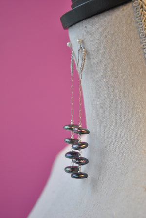 PEACOCK FRESHWATER PEARLS AND RHINESTONES LONG EARRINGS
