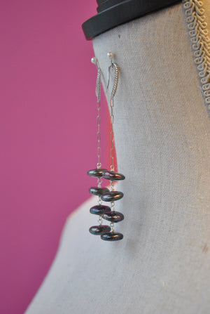 PEACOCK FRESHWATER PEARLS AND RHINESTONES LONG EARRINGS