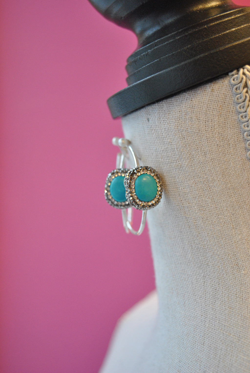 HOOP COLLECTION - TURQUOISE AND SWAROVSKI CRYSTALS ON STERLING SILVER