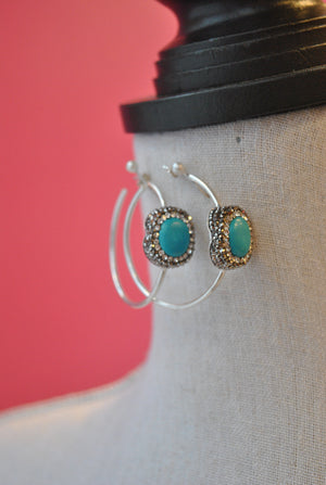 HOOP COLLECTION - TURQUOISE AND SWAROVSKI CRYSTALS ON STERLING SILVER