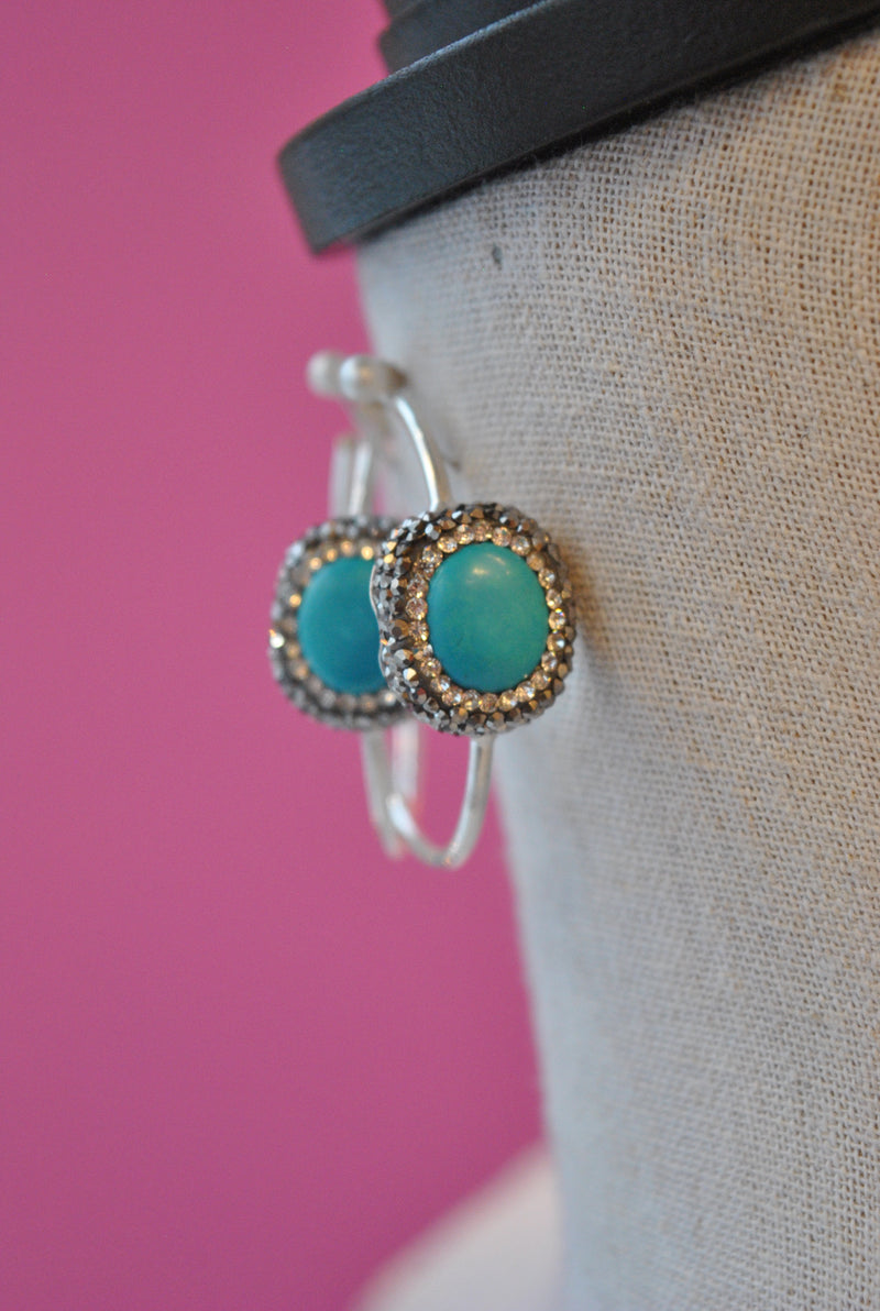HOOP COLLECTION - TURQUOISE AND SWAROVSKI CRYSTALS ON STERLING SILVER