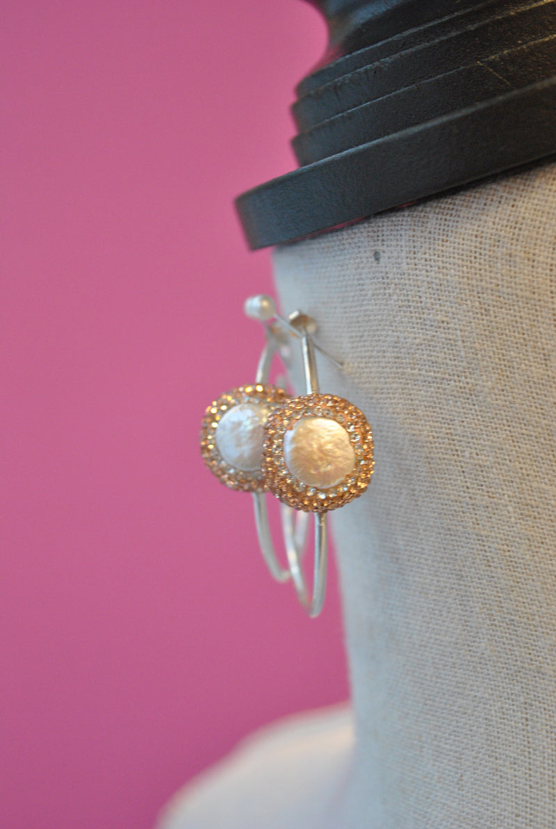 HOOP COLLECTION - MOTHER OF PEARLS AND SWAROVSKI CRYSTALS HOOPS